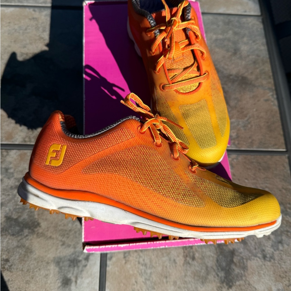 FootJoy empower Vibrant Orange and Yellow golf shoes